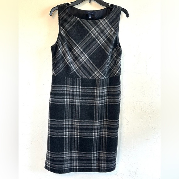 Lands' End Black & Gray Plaid Wool Classic Chic Jumper Midi Dress Sz 10 - Picture 1 of 10